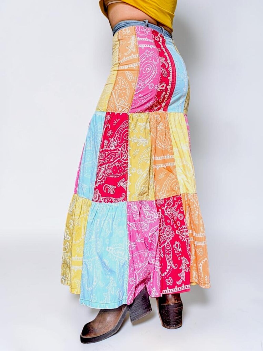 Oilily VTG 90s multicolor floral paisley patchwork fairy boho cottage skirt 36 S - Picture 11 of 11